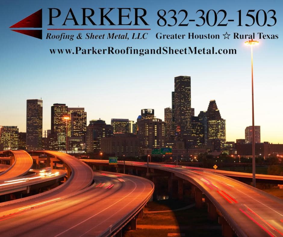Skyline of Downtown Houston in an Ad Houston Area Roofing Contractor by Parker Roofing and Sheet Metal